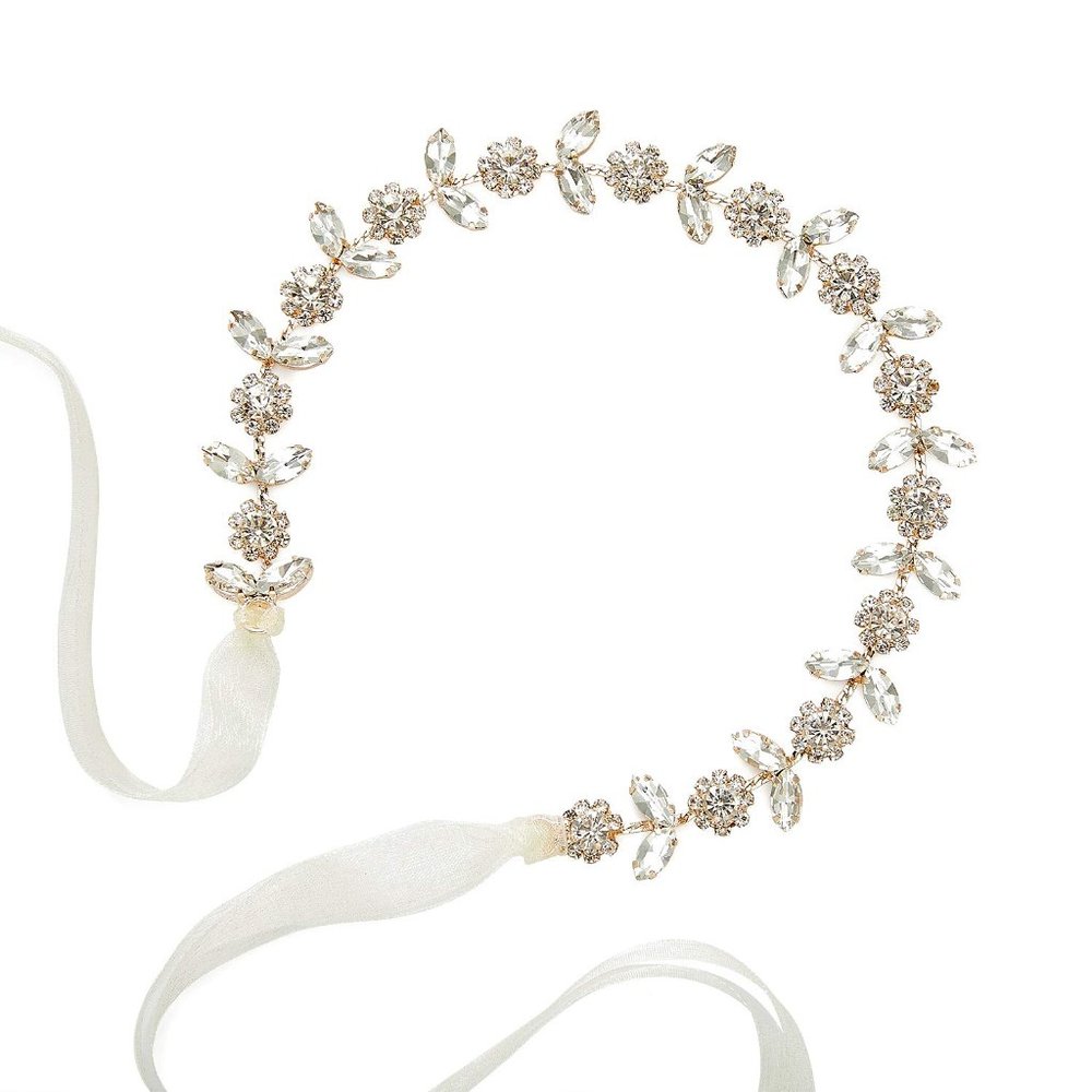 SWEETV Rose Gold Flower Girl Headband for Wedding Baby Girl Headpiece